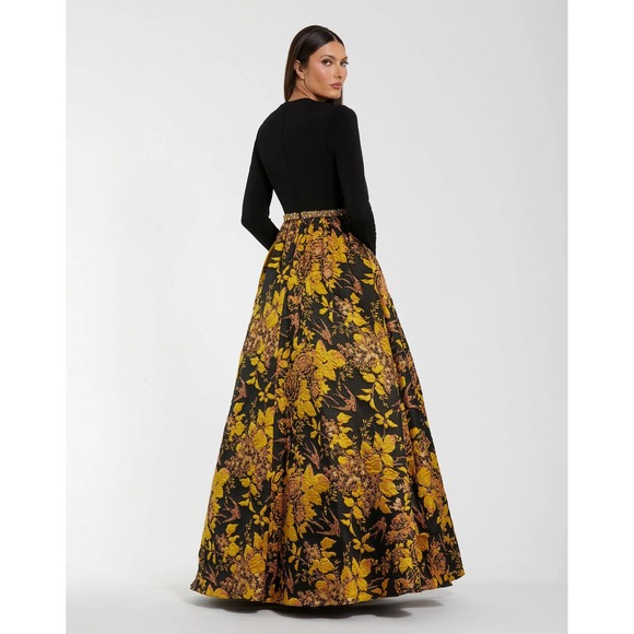 NEW Mac Duggal Black Long Sleeve Floral Brocade Ball Gown $598 - Size 20 - Picture 6 of 9